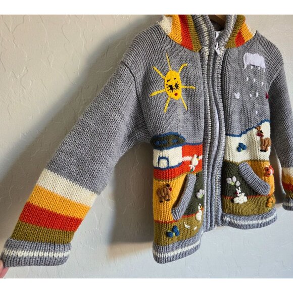 Isabella Mia Wool Knitted Baby Animal Scenery Cardigan Jacket 2T Grey Peruvian - Picture 6 of 10